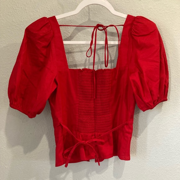 Reformation Designer Romantic Red Fiske Boho Puff Sleeve Victorian Stretch Top - Picture 12 of 14